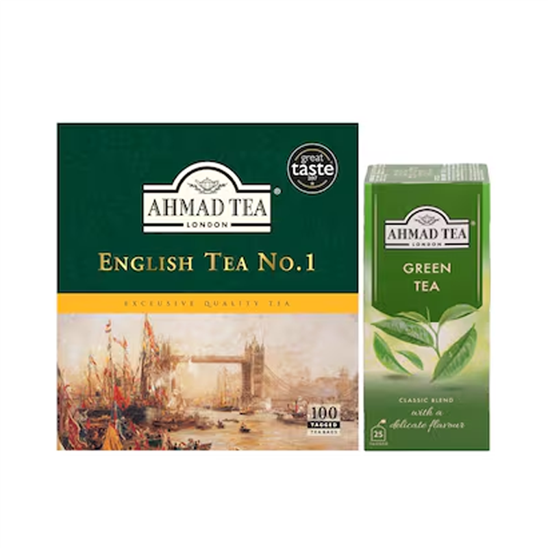 احمد تى – شاى انجليزى 100 فتلة + 25 فتلة شاى اخضر